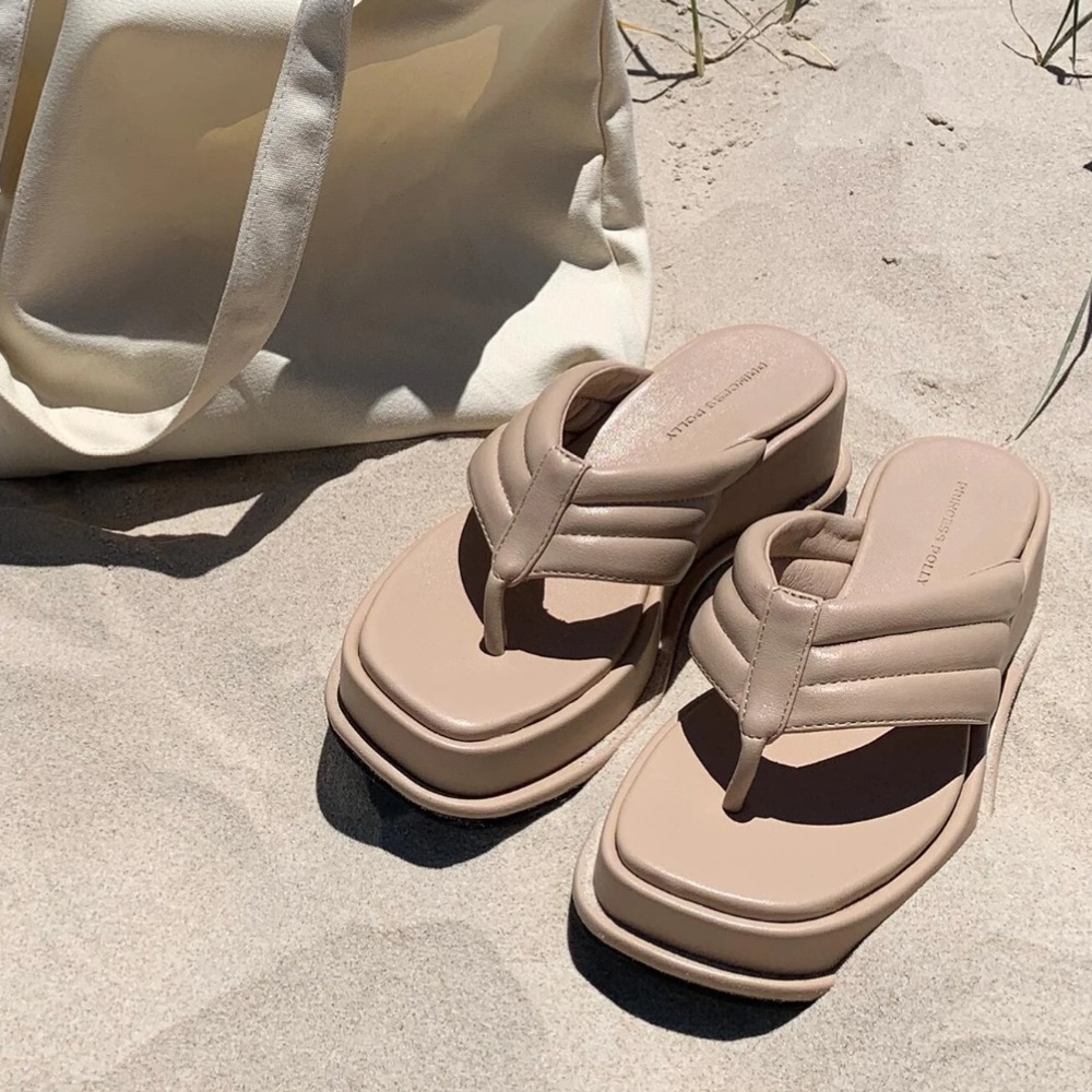 Princess Polly pump it up platform sandals in tan size 8